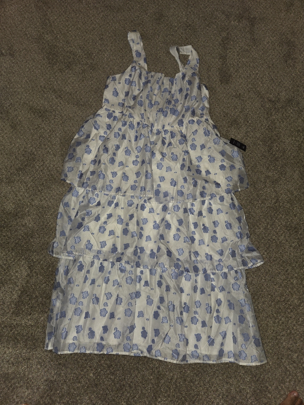 Womens Lulu's White and Light Blue Floral Tiered Dress